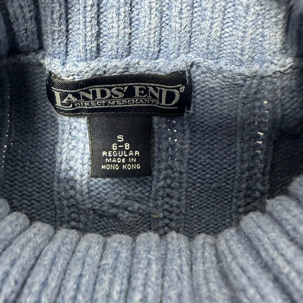 Land’s End‎ Women's Size S Blue Cable Knit Turtleneck Cotton Sweater - Picture 7 of 11